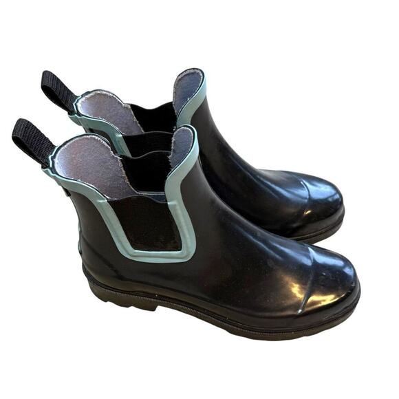 Tamara Henriques short rain boots black with turquoise accent 7.5 - Picture 3 of 9